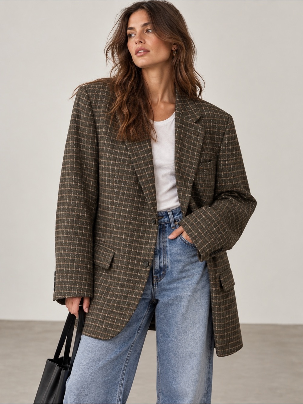 Joseph Abboud 100% Wool Plaid Oversized Boyfriend Blazer 44R/M/L
